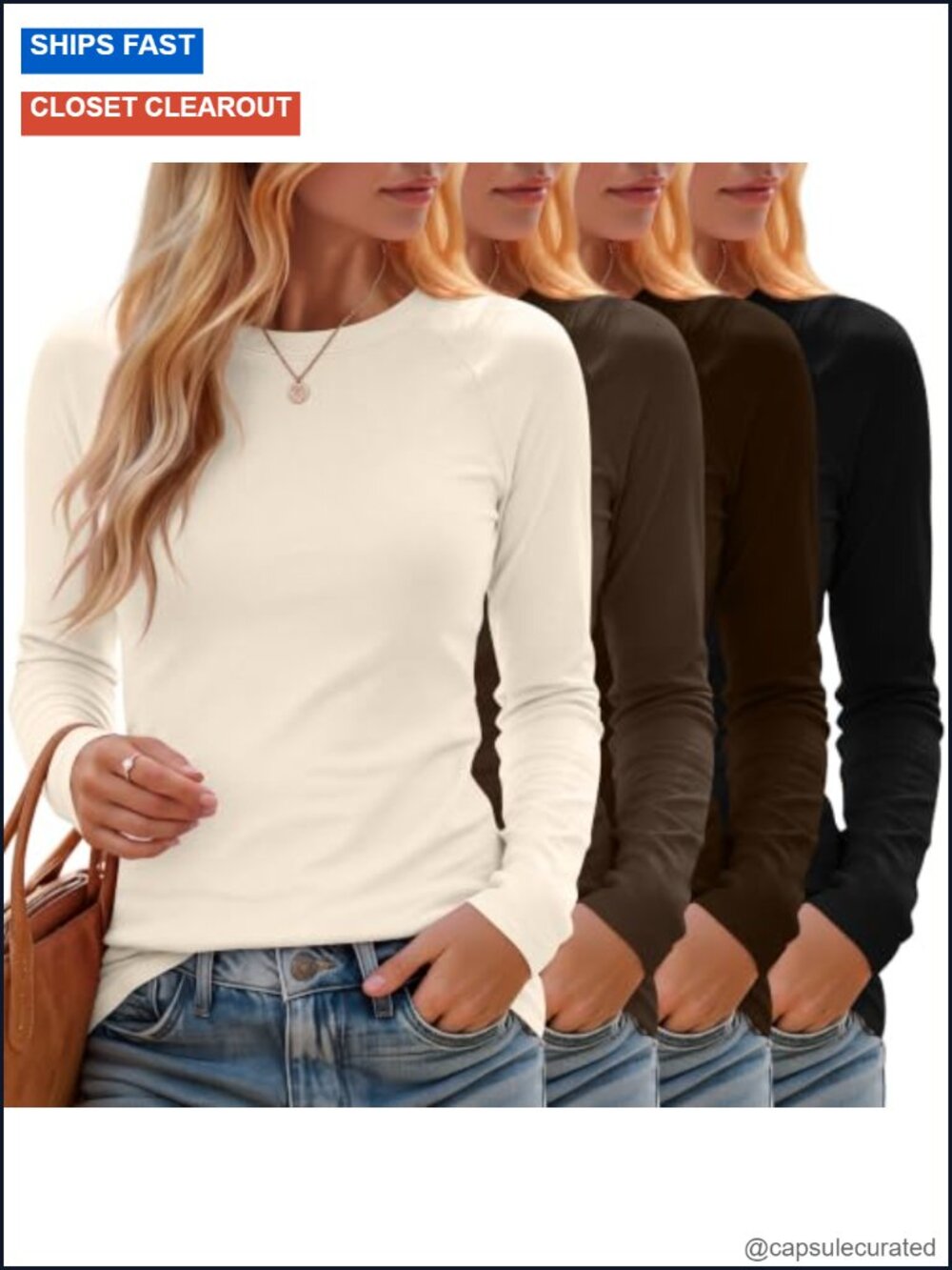 4 Pack Women's Long Sleeve Tees Cotton Spandex T-Shirts